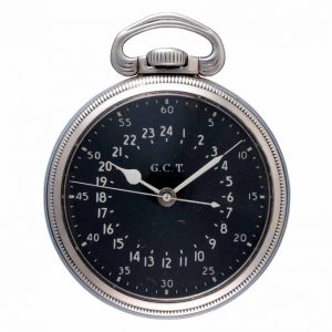 A silver lever with black 24 hour dial by Hamilton Circa 1939
