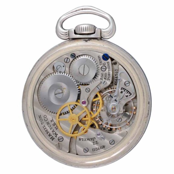 A silver lever with black 24 hour dial by Hamilton Circa 1939 A silver lever with black 24 hour dial by Hamilton Circa 1939