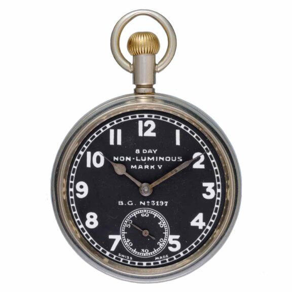 Eight-day Swiss nickle lever deck watch with black dial Circa 1945