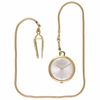 A small Swiss lever in a gold case with chain and clip Circa 1950