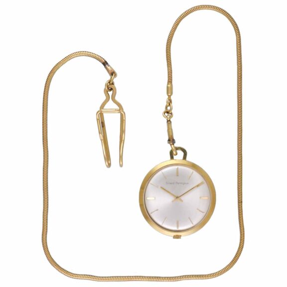 A small Swiss lever in a gold case with chain and clip Circa 1950