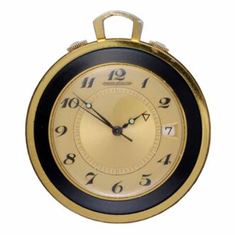 Lever alarm watch with calendar in gilt travelling case Circa 1960