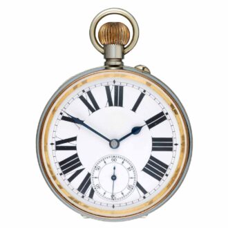 Swiss nickle cased watch in unusual silver clock stand Circa 1907