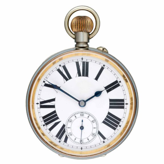 Swiss nickle cased watch in unusual silver clock stand Circa 1907 Swiss nickle cased watch in unusual silver clock stand Circa 1907