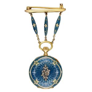 Small Swiss gold and enamel lever pendant watch Circa 1909