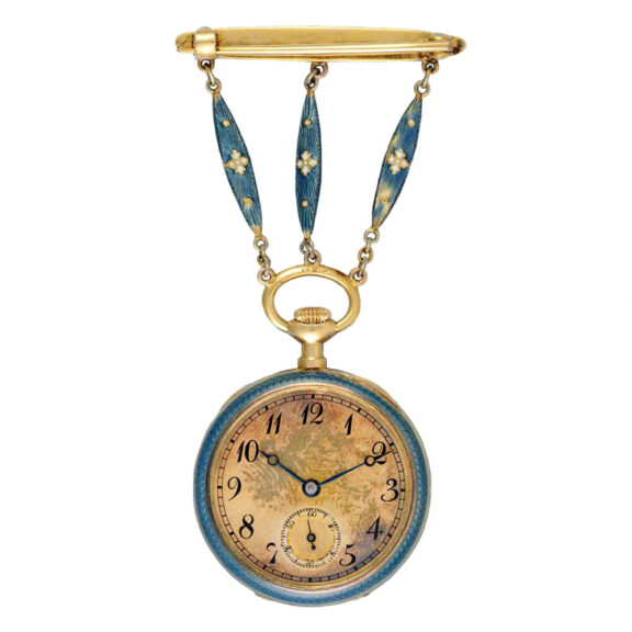 Small Swiss gold and enamel lever pendant watch Circa 1909 Small Swiss gold and enamel lever pendant watch Circa 1909