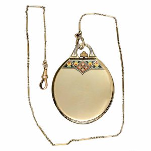 A Swiss gold and enamel lever dress watch and chain Circa 1920