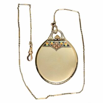 A Swiss gold and enamel lever dress watch and chain Circa 1920