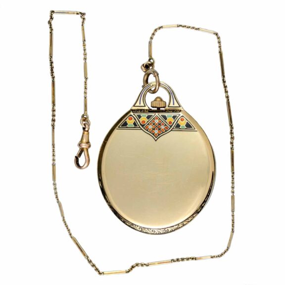 A Swiss gold and enamel lever dress watch and chain Circa 1920