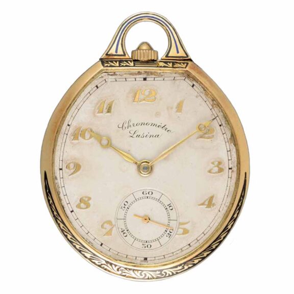 A Swiss gold and enamel lever dress watch and chain Circa 1920 A Swiss gold and enamel lever dress watch and chain Circa 1920