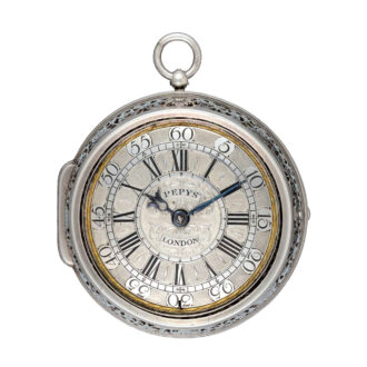 English hour striking verge in silver pair cases Circa 1685