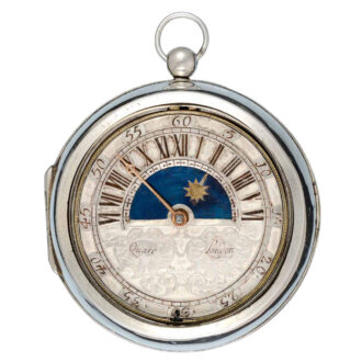 Silver verge with champlevé sun and moon dial Circa 1695