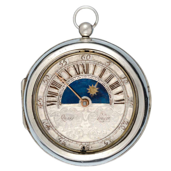Silver verge with champlevé sun and moon dial Circa 1695