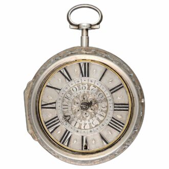 English single handed verge alarm in silver pair cases Circa 1700