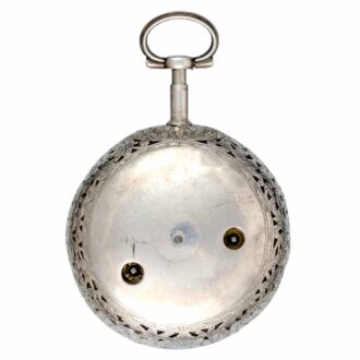 English single handed verge alarm in silver pair cases Circa 1700