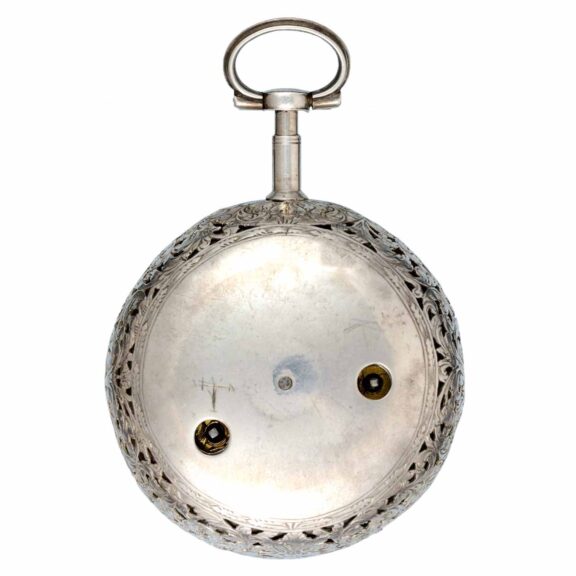 English single handed verge alarm in silver pair cases Circa 1700 English single handed verge alarm in silver pair cases Circa 1700