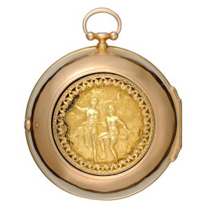Rare English gold verge with automated scene Circa 1730