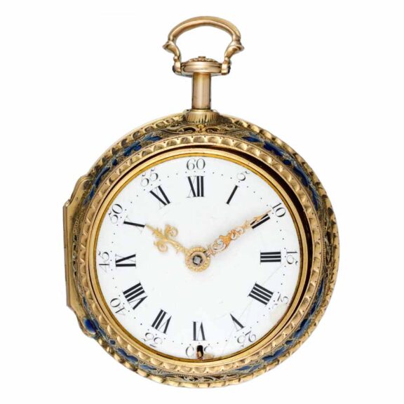 An Englisch gold and enamel quarter repeating verge Circa 1735 An Englisch gold and enamel quarter repeating verge Circa 1735