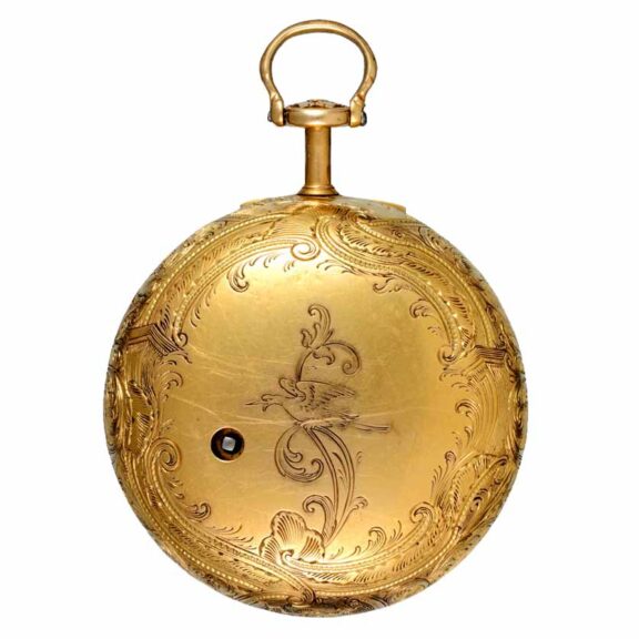 English verge in a gold repousse pair cases by Moser Circa 1744 English verge in a gold repousse pair cases by Moser Circa 1744