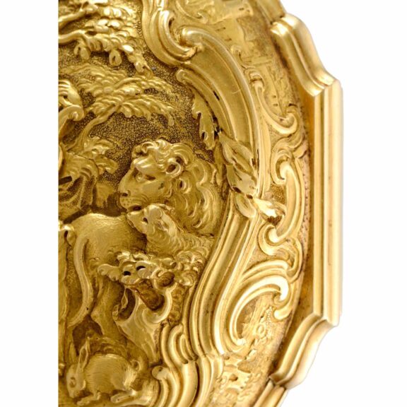 English verge in a gold repousse pair cases by Moser Circa 1744 English verge in a gold repousse pair cases by Moser Circa 1744