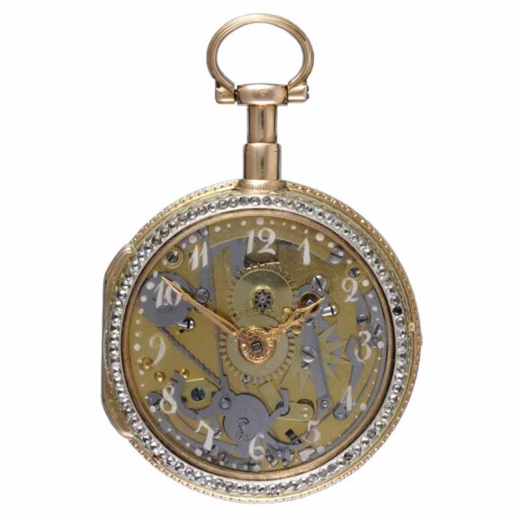 A skeletonised quarter repeating verge with glass dial Circa 1760