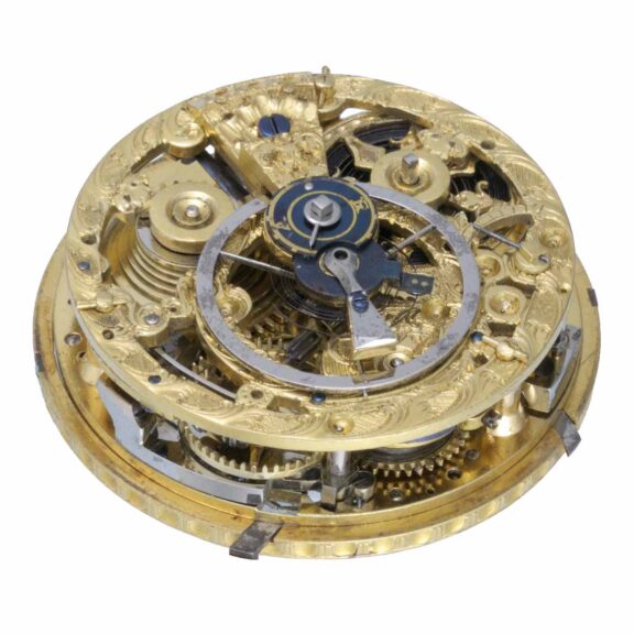 A skeletonised quarter repeating verge with glass dial Circa 1760 A skeletonised quarter repeating verge with glass dial Circa 1760