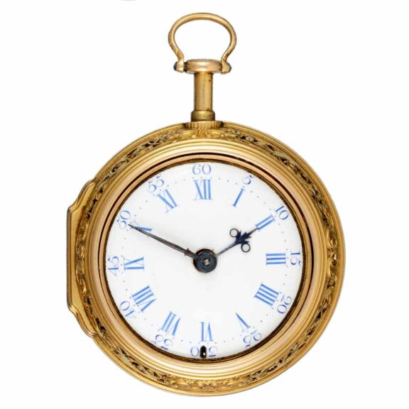 Repeating verge in fine gold repousse case by Moser Circa 1760 Repeating verge in fine gold repousse case by Moser Circa 1760