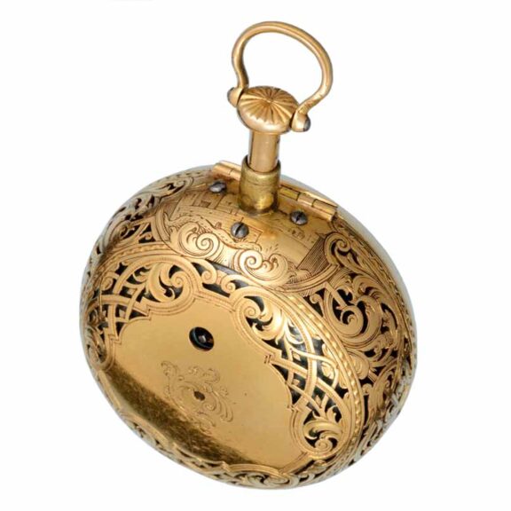 Repeating verge in fine gold repousse case by Moser Circa 1760 Repeating verge in fine gold repousse case by Moser Circa 1760