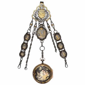 A rare gold decorated watch and matching chatelaine Circa 1760