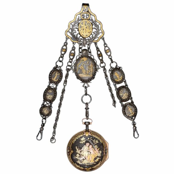 A rare gold decorated watch and matching chatelaine Circa 1760
