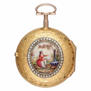 A verge in gold pair cases with enamel decoration Circa 1767