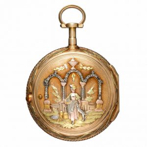 French four colour gold and stone set verge watch Circa 1770