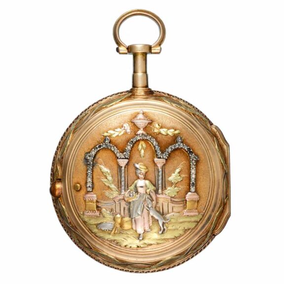French four colour gold and stone set verge watch Circa 1770