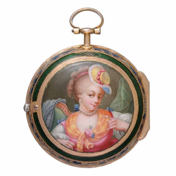 A French gold, enamel triple cased verge pocket watch Circa 1780 A French gold, enamel triple cased verge pocket watch Circa 1780