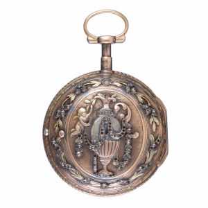 A verge in a stone set three colour gold consular case Circa 1780