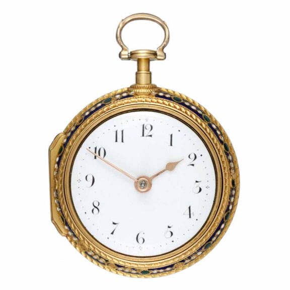 An Irish gold and enamel verge watch and chatelaine Circa 1775 An Irish gold and enamel verge watch and chatelaine Circa 1775