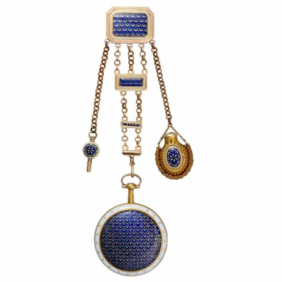 A fine English gold and enamel watch and chatelaine Circa 1780