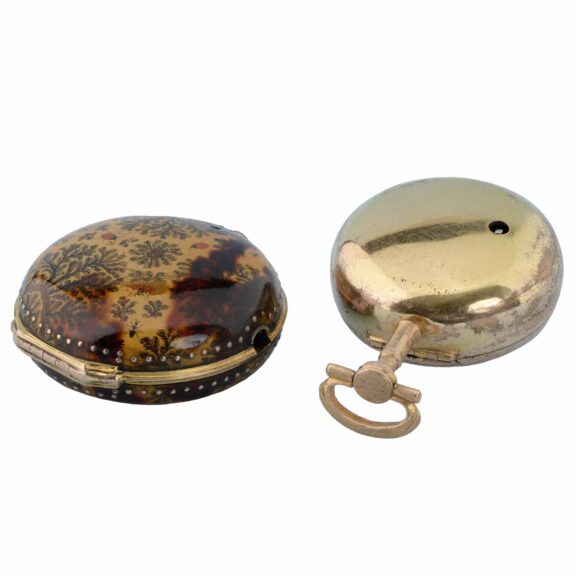 An English verge in underpainted horn gilt pair cases Circa 1780 An English verge in underpainted horn gilt pair cases Circa 1780