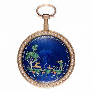 Austrian pearl set gold and enamel verge pocket watch Circa 1790