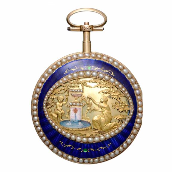Swiss verge in pearl set gold and enamel consular case Circa 1790