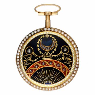 A Swiss verge in a pearl set gold and enamel case Circa 1790
