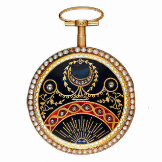 Swiss verge in a pearl set gold and enamel case Circa 1800