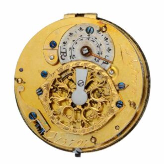 A Swiss verge in a pearl set gold and enamel case Circa 1790