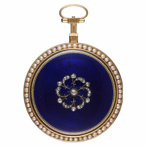 Swiss pearl and diamond set gold verge pocket watch Circa 1790