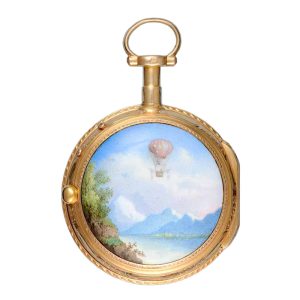 French gold verge watch with ballooning scene Circa 1790