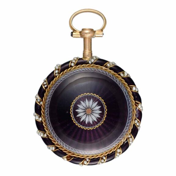 A French verge in a pearl set gold and enamel case Circa 1790