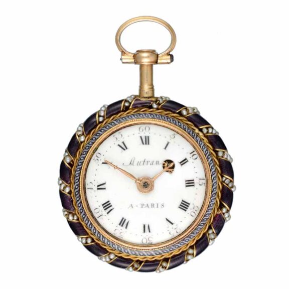A French verge in a pearl set gold and enamel case Circa 1790 A French verge in a pearl set gold and enamel case Circa 1790