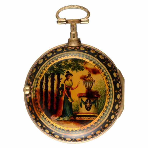 An underpainted horn pair cased verge pocket watch Circa 1793