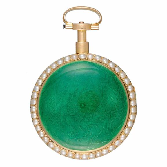 French verge in a pearl set gold and enamel case Circa 1800