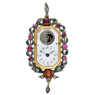 Swiss gold gem-set watch with matching chatelaine Circa 1800 Swiss gold gem-set watch with matching chatelaine Circa 1800
